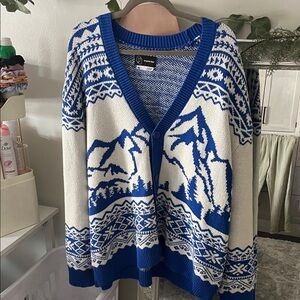 Original Use Blue and White V-Neck Sweater